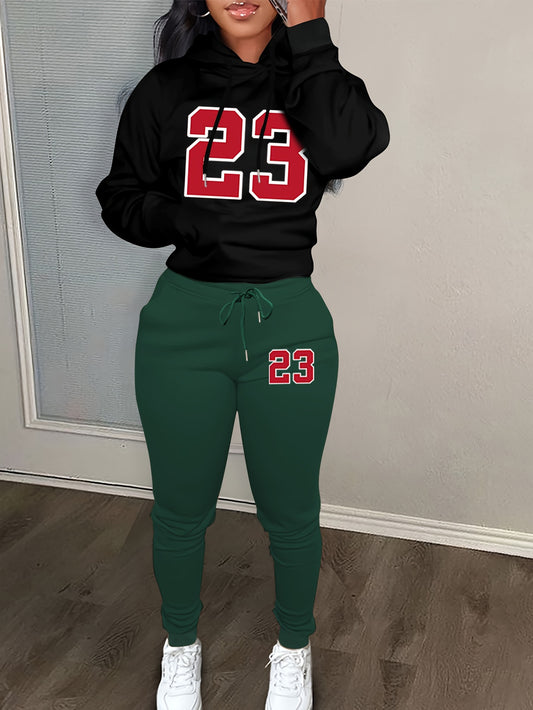  Letter Print Hoodie & Joggers Outfits 2 Piece Set