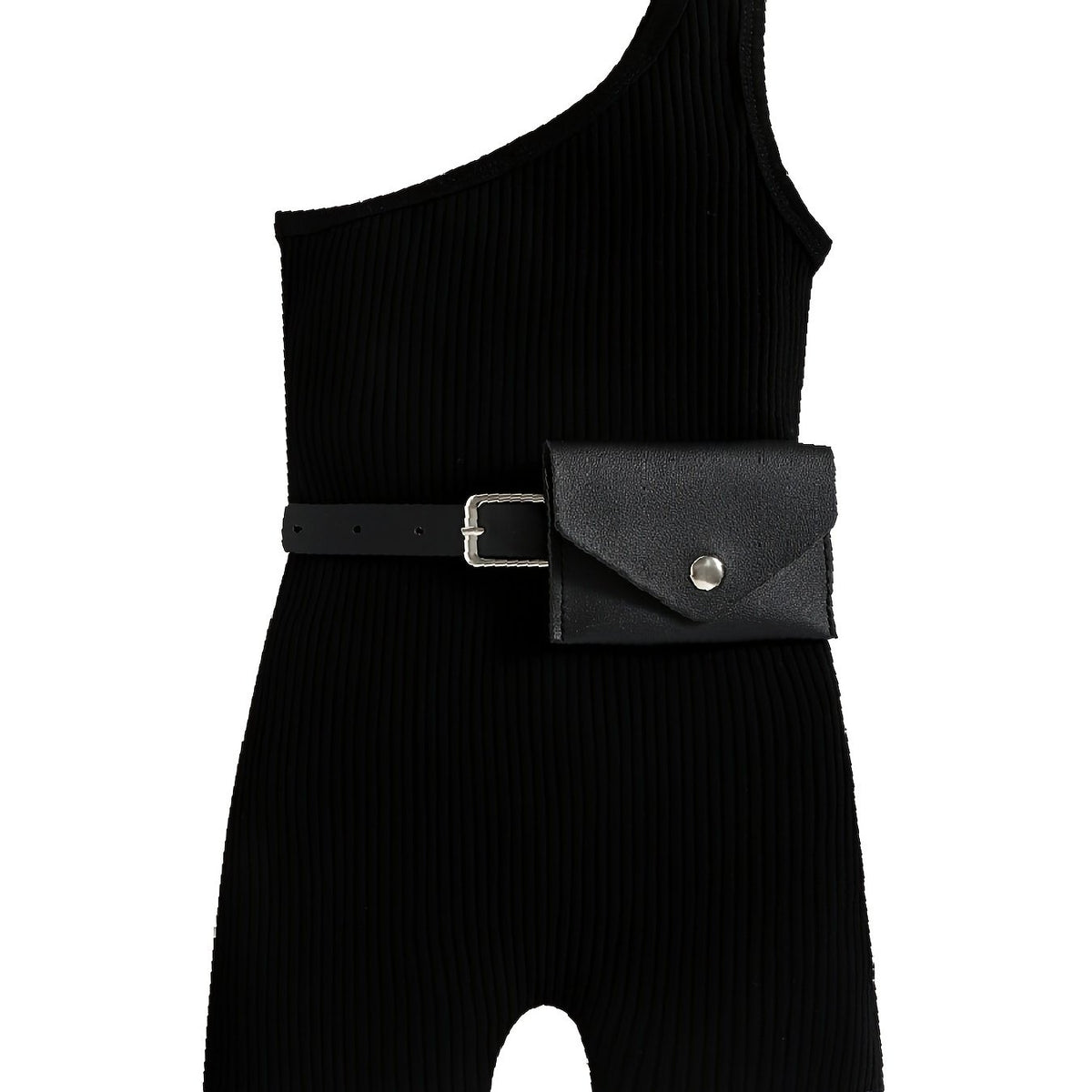 Toddler Girls Cotton Ribbed One Shoulder Jumpsuit Romper