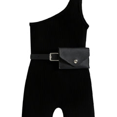 Toddler Girls Cotton Ribbed One Shoulder Jumpsuit Romper