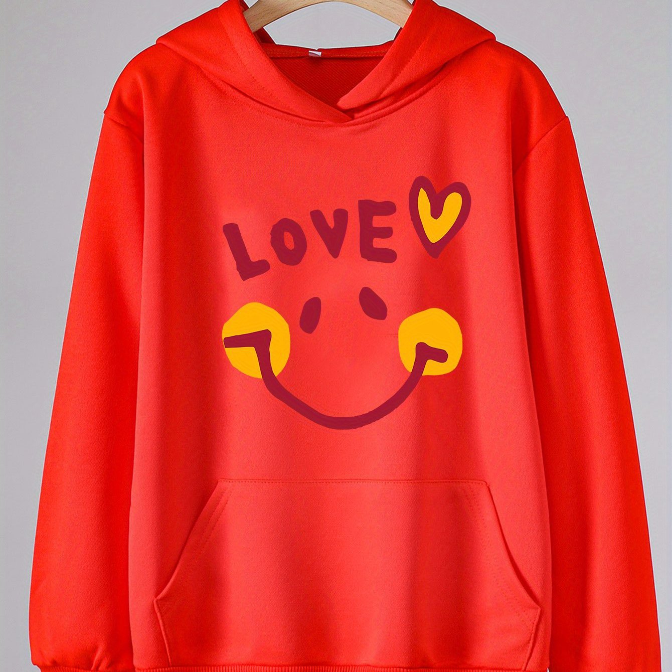LOVE Print Smile Graphic Hoodies Girls Comfy Hooded Sweatshirt