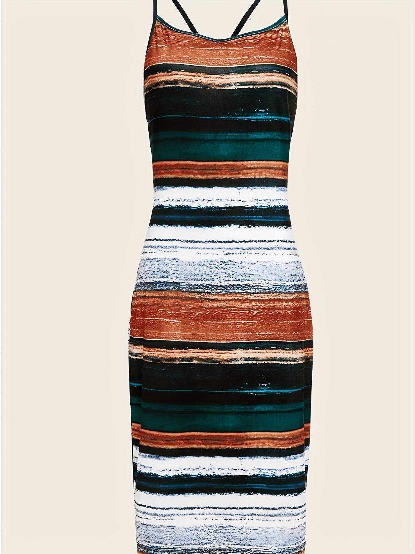  Sexy Summer Dress Stripe Print V Neck Bodycon Cami Dress