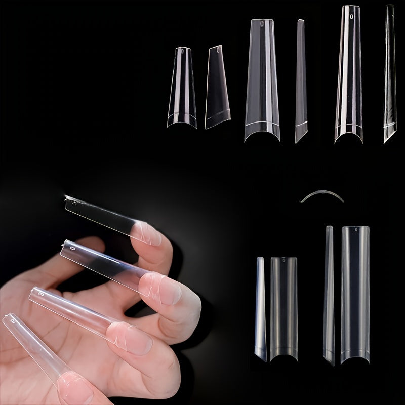 500 Pcs Long Clear Coffin Nail Tips with Case