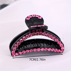 Pink Rhinestone Hair Claw Ponytail Holder Women Girls Hair Claw Clip