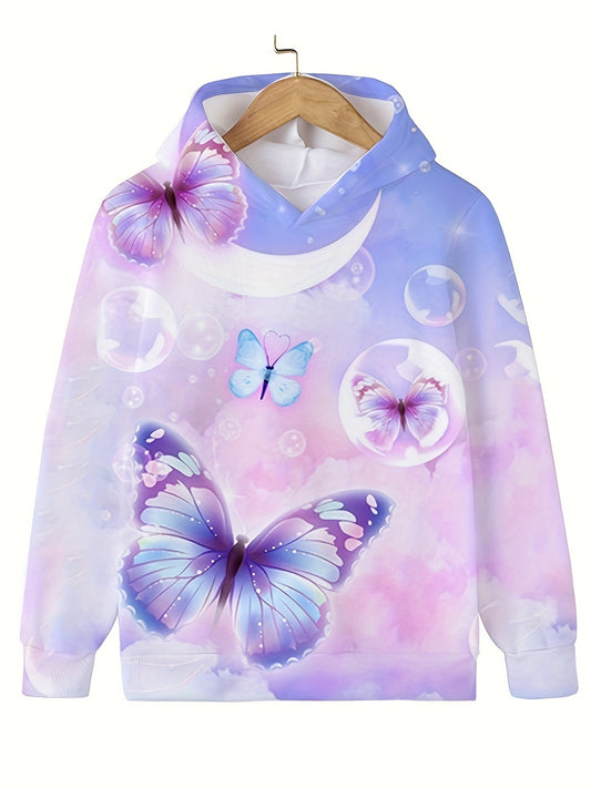Girls Butterfly & Bubble Long Sleeve Hooded Sweatshirt