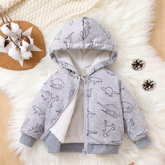 Boys Dino Cartoon Fleece Hoodie Zip Up Sweatshirt
