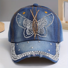 Y2K Rhinestone Baseball Cap Bling Butterfly Hat Sunscreen Hats