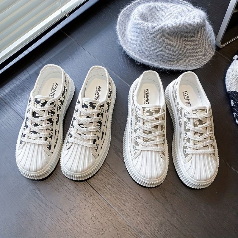 Women's Bear Print Canvas Sneakers Platform Shoes