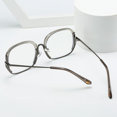 Square Block Semi Rimless Frame Clear Lens Metal Temple Light Blocking Glasses