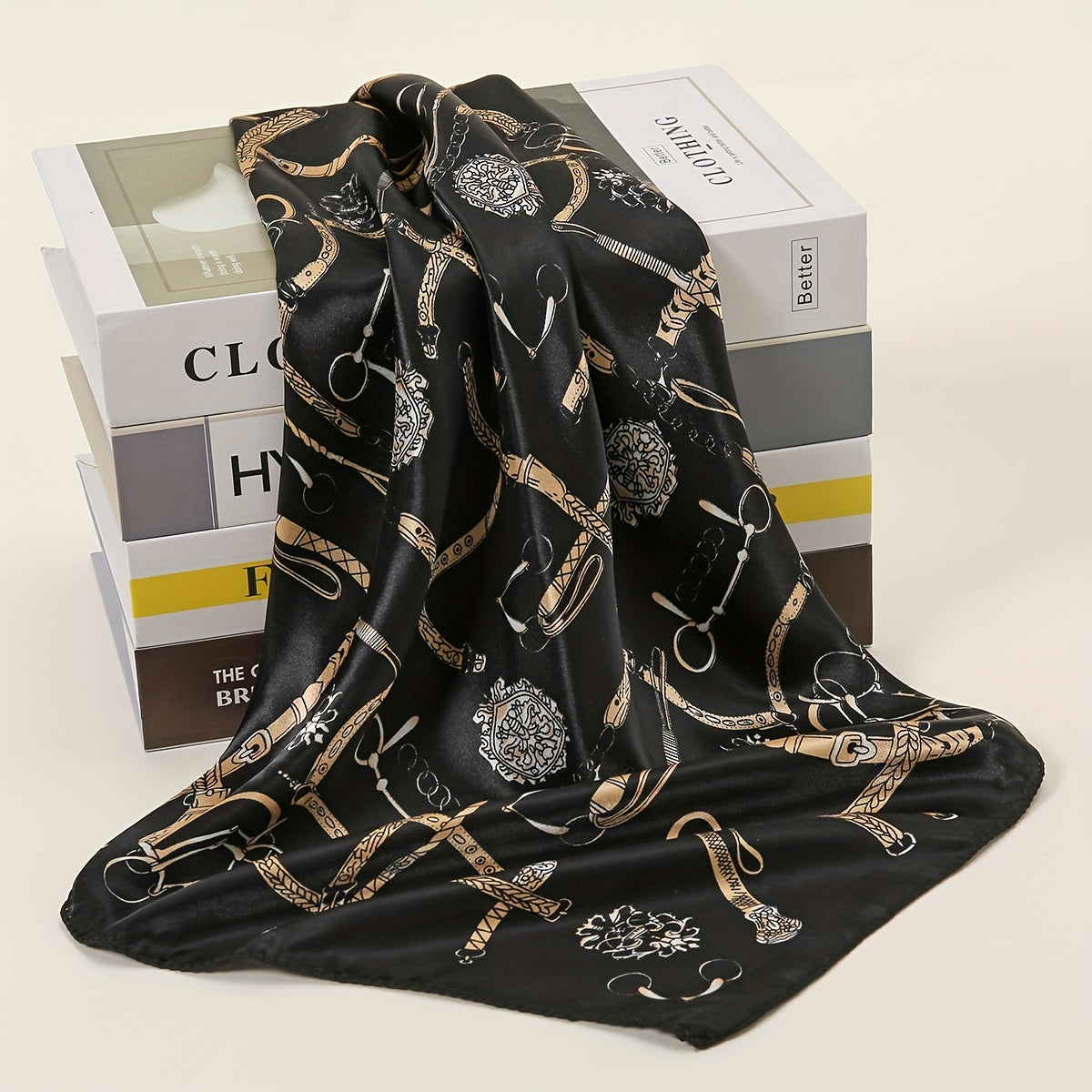 Geometric Chain Print Bandana Square Scarf Satin Neckerchief Women