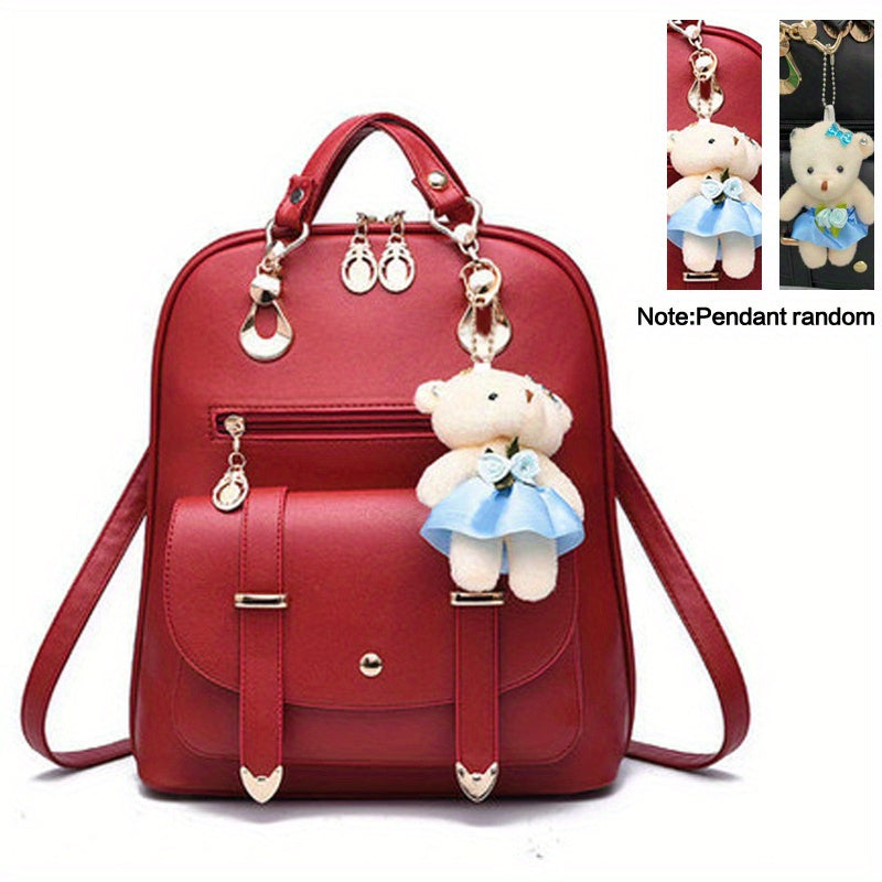 Zipper Around Backpack PU Leather Daypack Women's Convertible Shoulder Bag