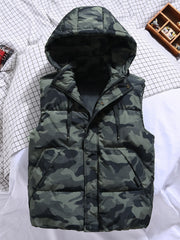 Men Sleeveless Down Thermal Hooded Vests Jackets Zipper Outdoor Winter Casual