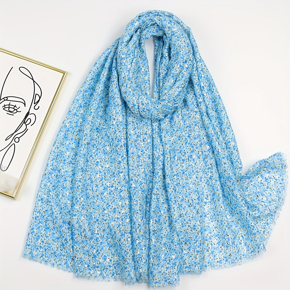 Hot Stamping Floral Scarf Boho Frayed Edge Shawl