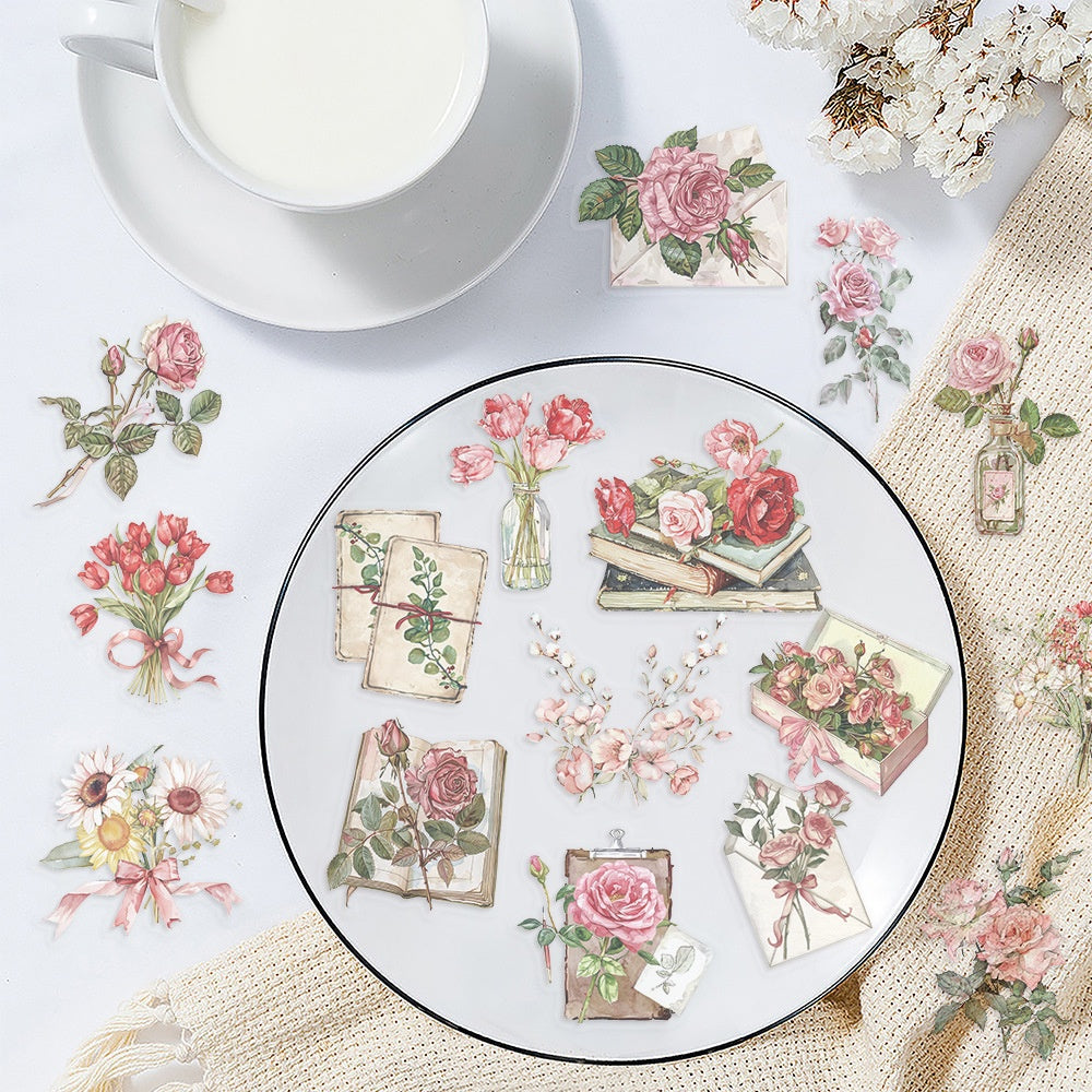 50pcs Reusable Flower & Letter Stickers Mixed Colors Self Adhesive Decals