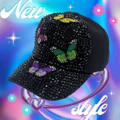 Y2K Butterfly Rhinestone Baseball Cap Ripped Cotton Dad Hats