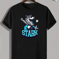 Wolf & Baseball Pattern Print Men's Comfy Sports T shirt