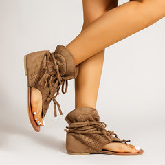 Women's Lace-Up Tassel Sandals Boots Open Toe Flat Shoes