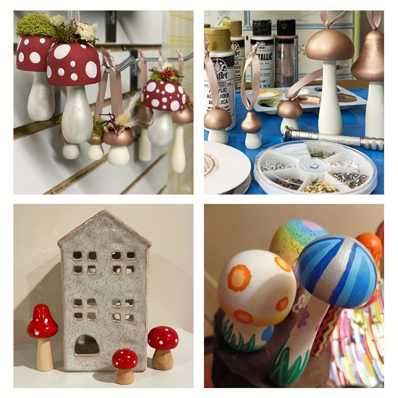 6pcs Kids' Painted Wooden Mushroom Ornaments DIY Educational Doodle Wood