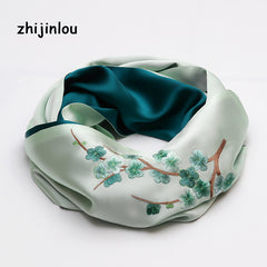 Silk Scarf Peach Branch Embroidery Shawl Sunscreen Windproof Head Wrap