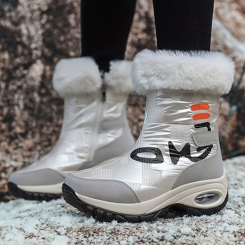 Women's Patchwork Snow Boots Faux Fur Lined Anti Slip Winter Boots