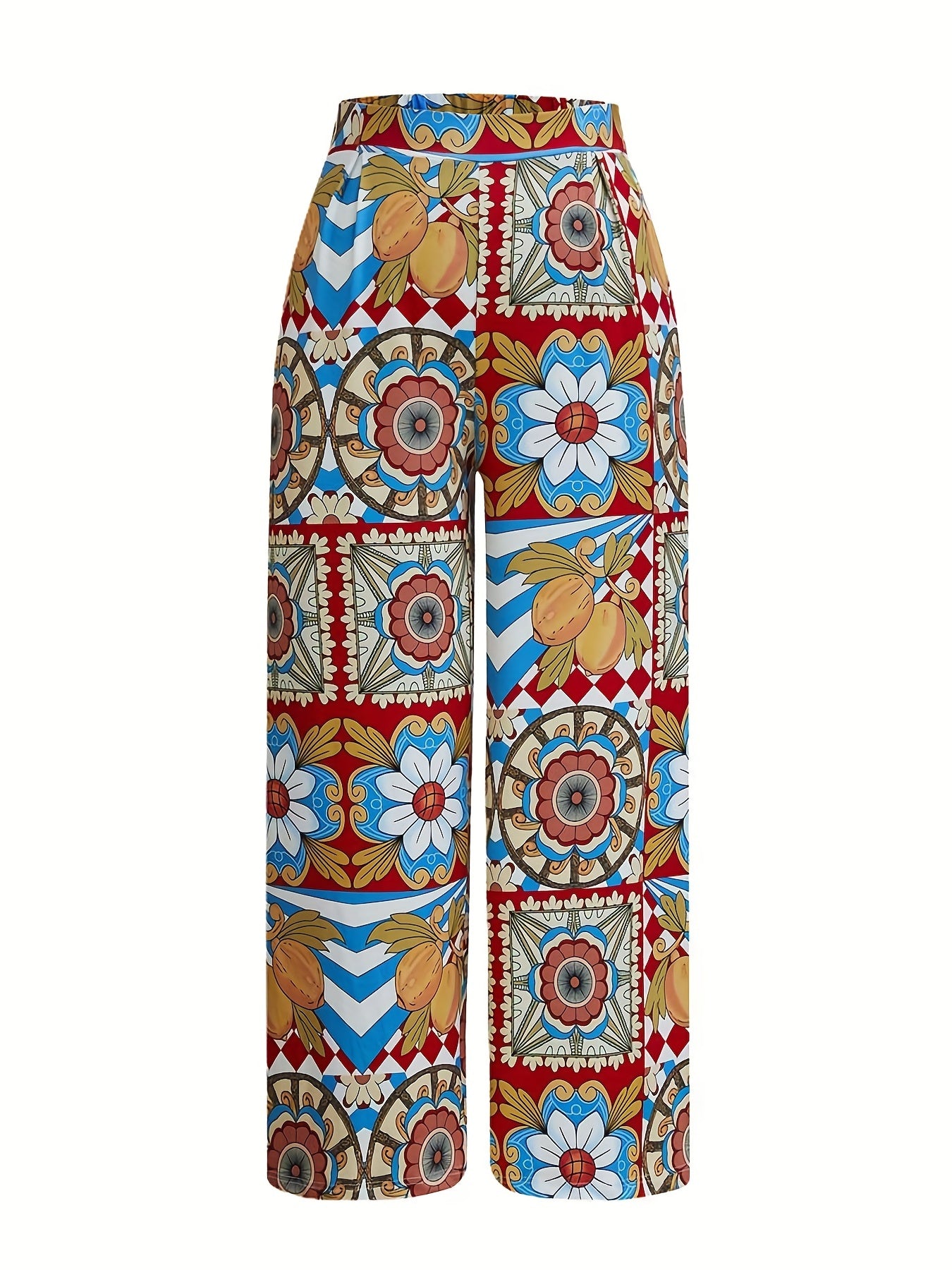  Women's Floral Wide Leg Stretch Pants