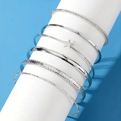 Hip Hop Style Stackable Bangle Bracelet Set For Women