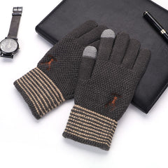 Men's Winter Gloves Plus Velvet Thickened Knitted Wool Warm Driving Glove