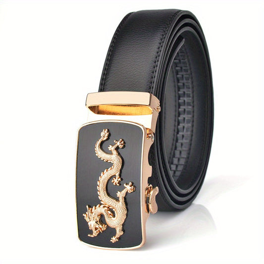 Men's Leather Belt Dragon Pattern Automatic Buckle Business Suit Waist Strap