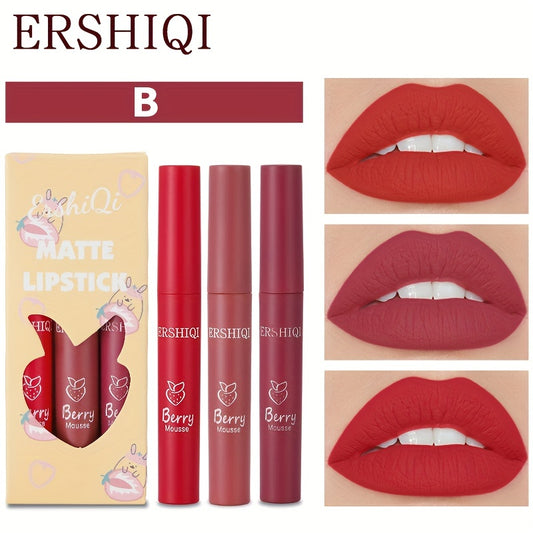 3-Pk Lip Glaze Soft Matte Finish Waterproof Long-Lasting Liquid Lipstick