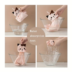 Cartoon Cat Hand Towel Soft Coral Fleece Pocket Towel for Bathroom and Kitchen
