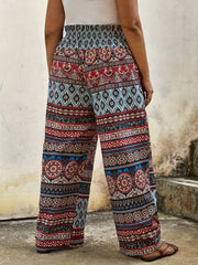 Boho Patchwork Print Wide Leg Pants - Plus Size