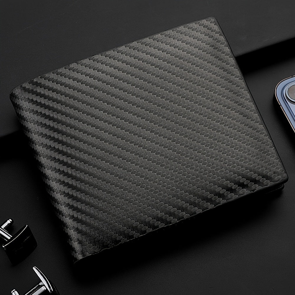 Men's Carbon Fiber Wallet Card Holder with Zipper Horizontal Wallet