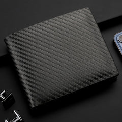 Men's Carbon Fiber Wallet Card Holder with Zipper Horizontal Wallet