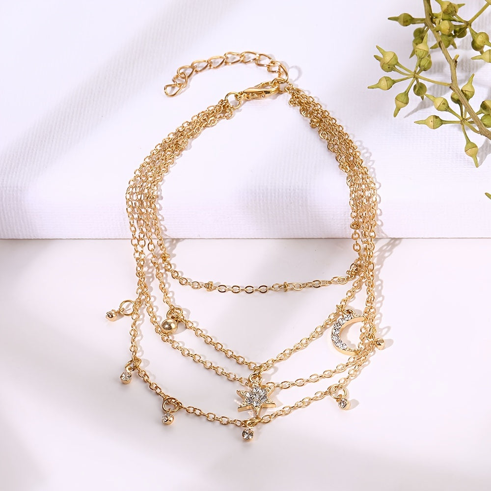 Moon & Star Chain Anklet Dainty Foot Jewelry 1 Pc