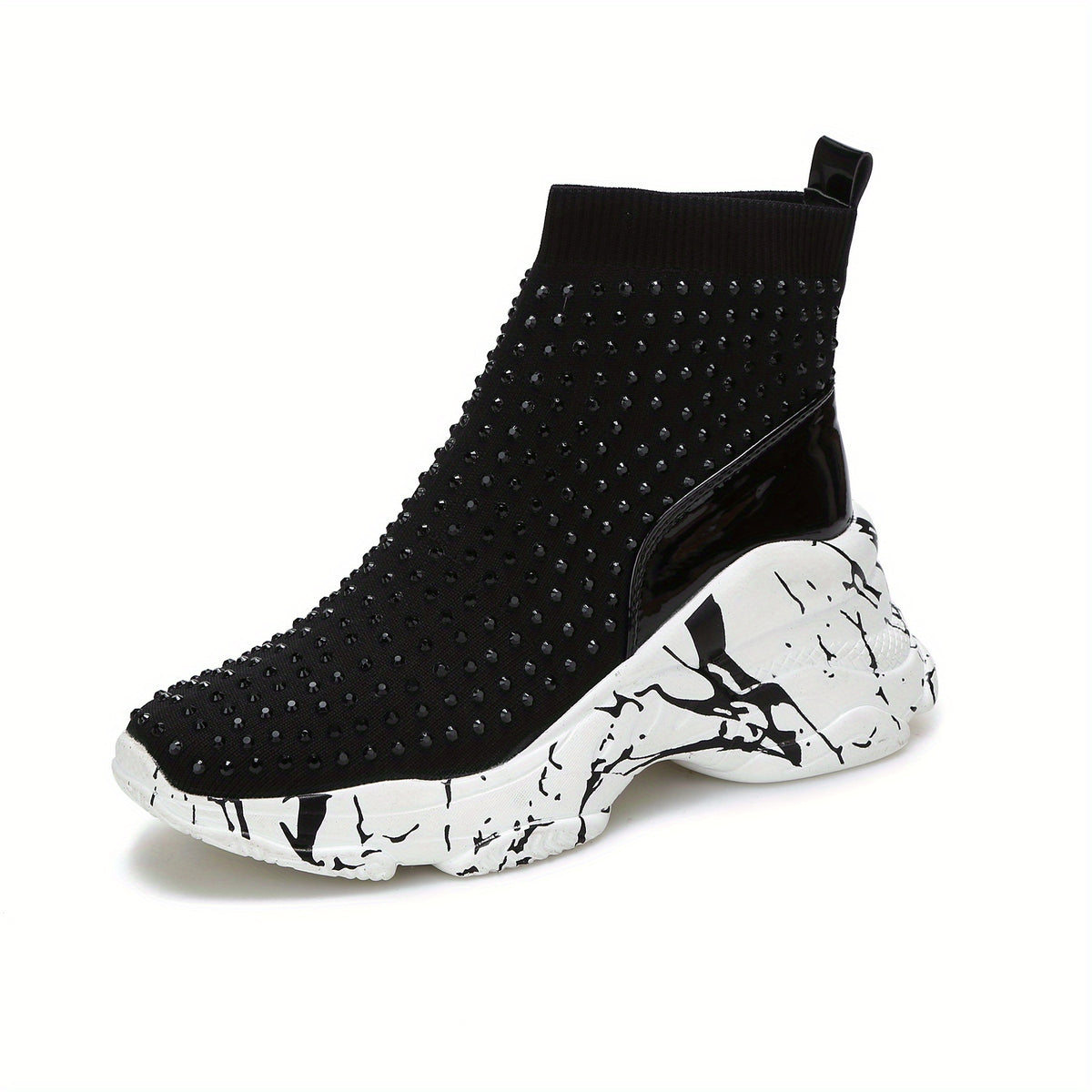 Women's Rhinestone Platform Boots High Top Wedge Sneakers Stretch Sock Boots