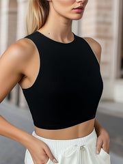 Ribbed Tank Top Sleeveless Crew Neck Lingerie Women's