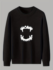 Teeth Print Knitted Sweater Men's Warm Crew Neck Pullover for Fall Winter