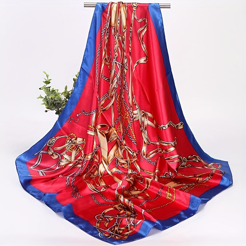 Satin Vintage Chain Print Bandana Shawl Square Scarf