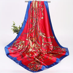 Satin Vintage Chain Print Bandana Shawl Square Scarf