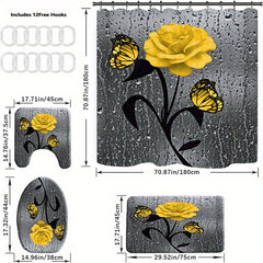 Yellow Rose Bathroom Set with Shower Curtain and 12 Hooks