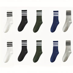 10 Pairs Striped Sports Socks Mid Tube Womens Stockings
