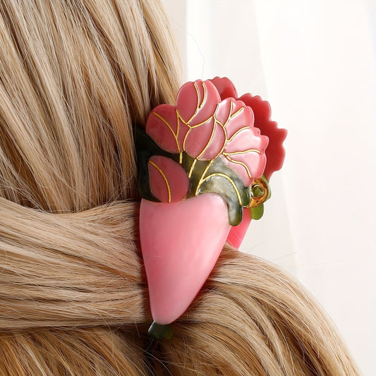 Sweet Flower Shark Clip Acetate Hair Claw for Women Girls