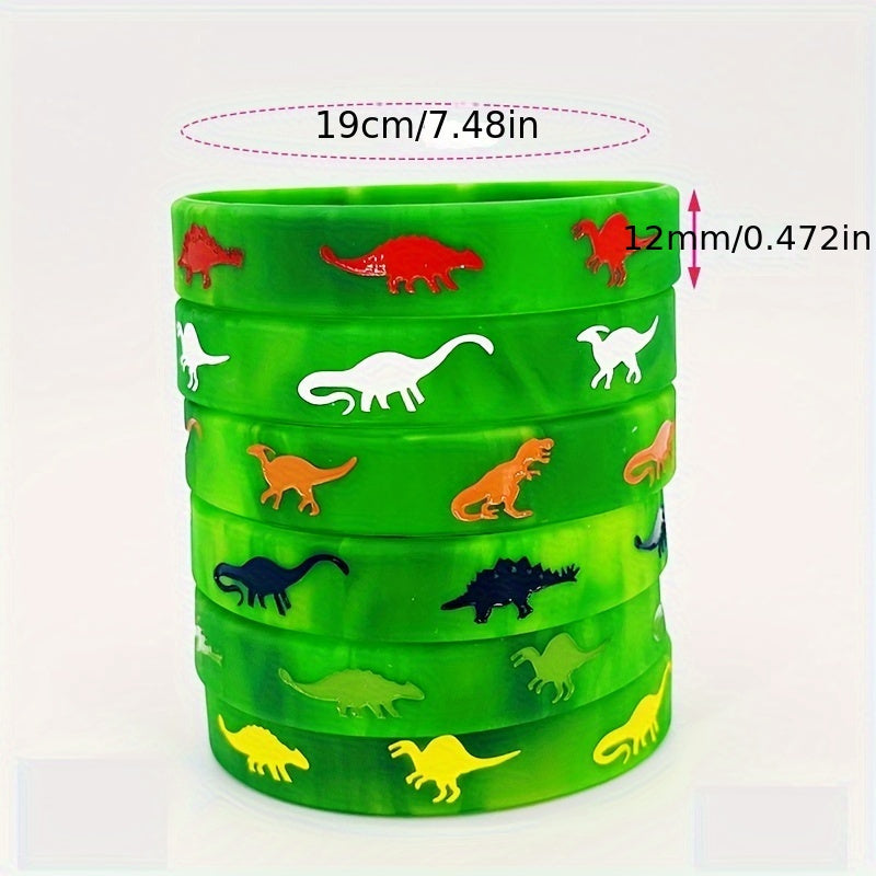 6pcs Camo Dinosaur Wrist Strap Silicone Bracelet