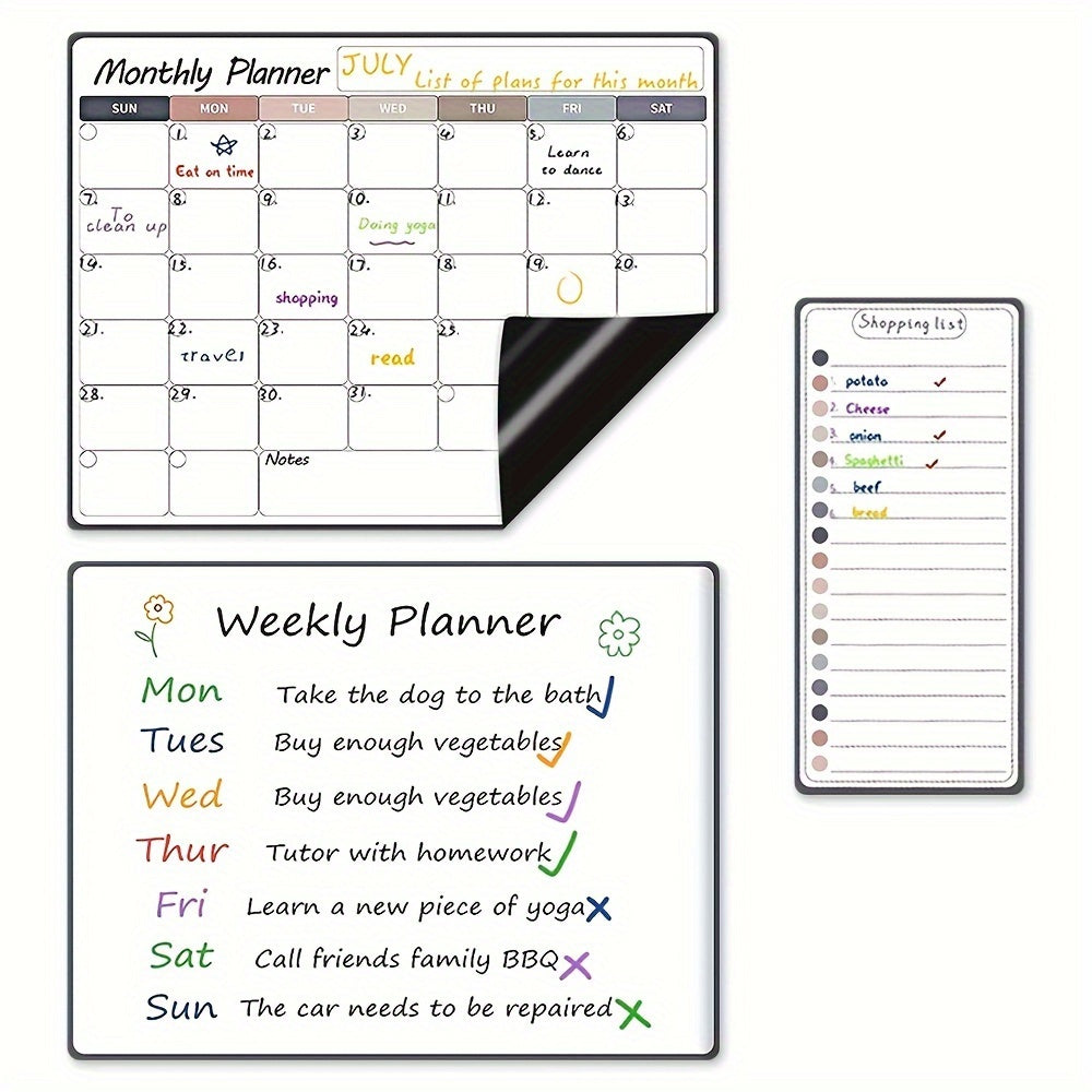 3pc Magnetic Monthly Calendar For Fridge Colorful Magnetic Whiteboard