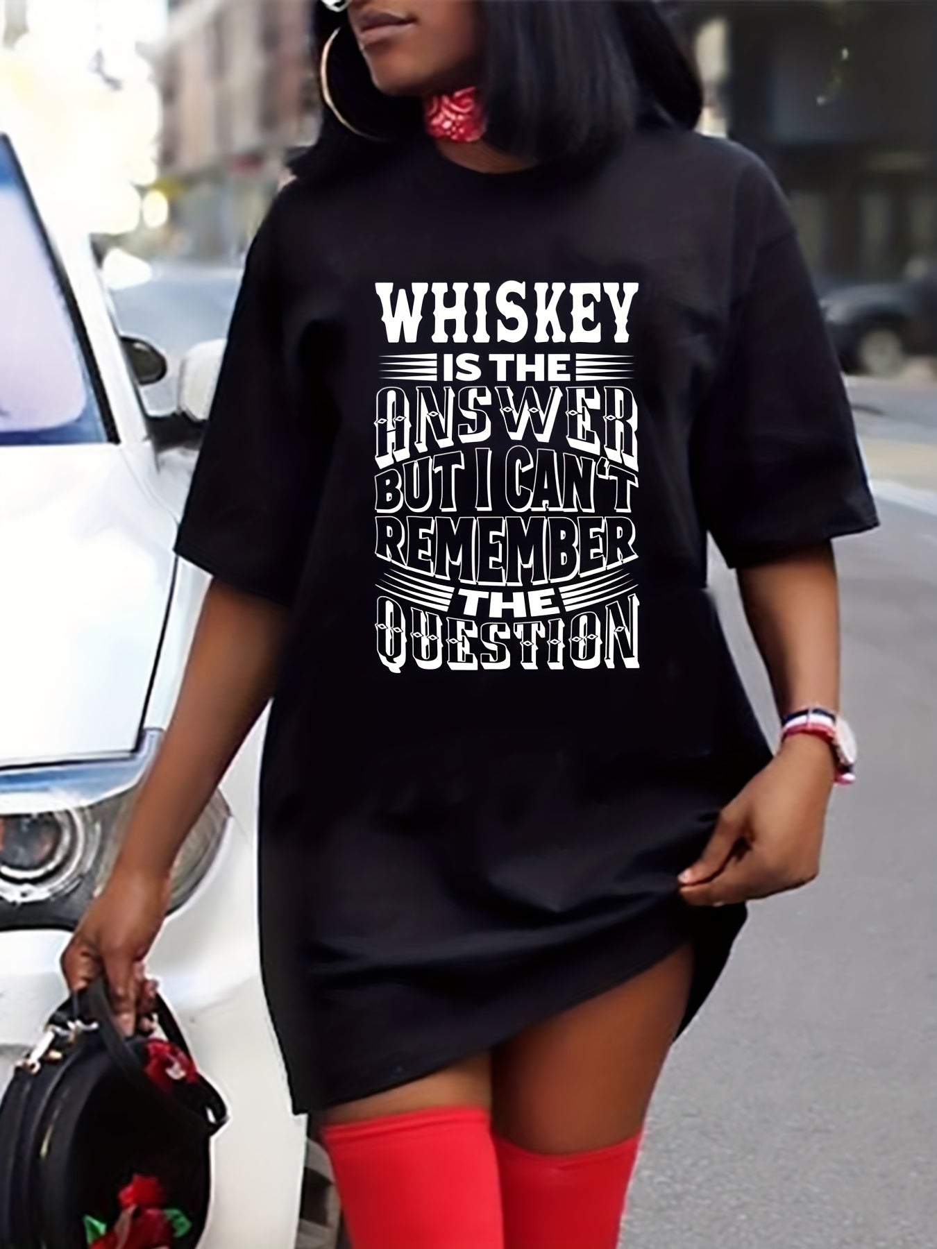  Slogan Print Short Sleeve Casual Dress