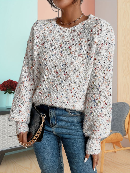 Dot Crew Neck Pullover Sweater for Fall & Winter Women's Clothing