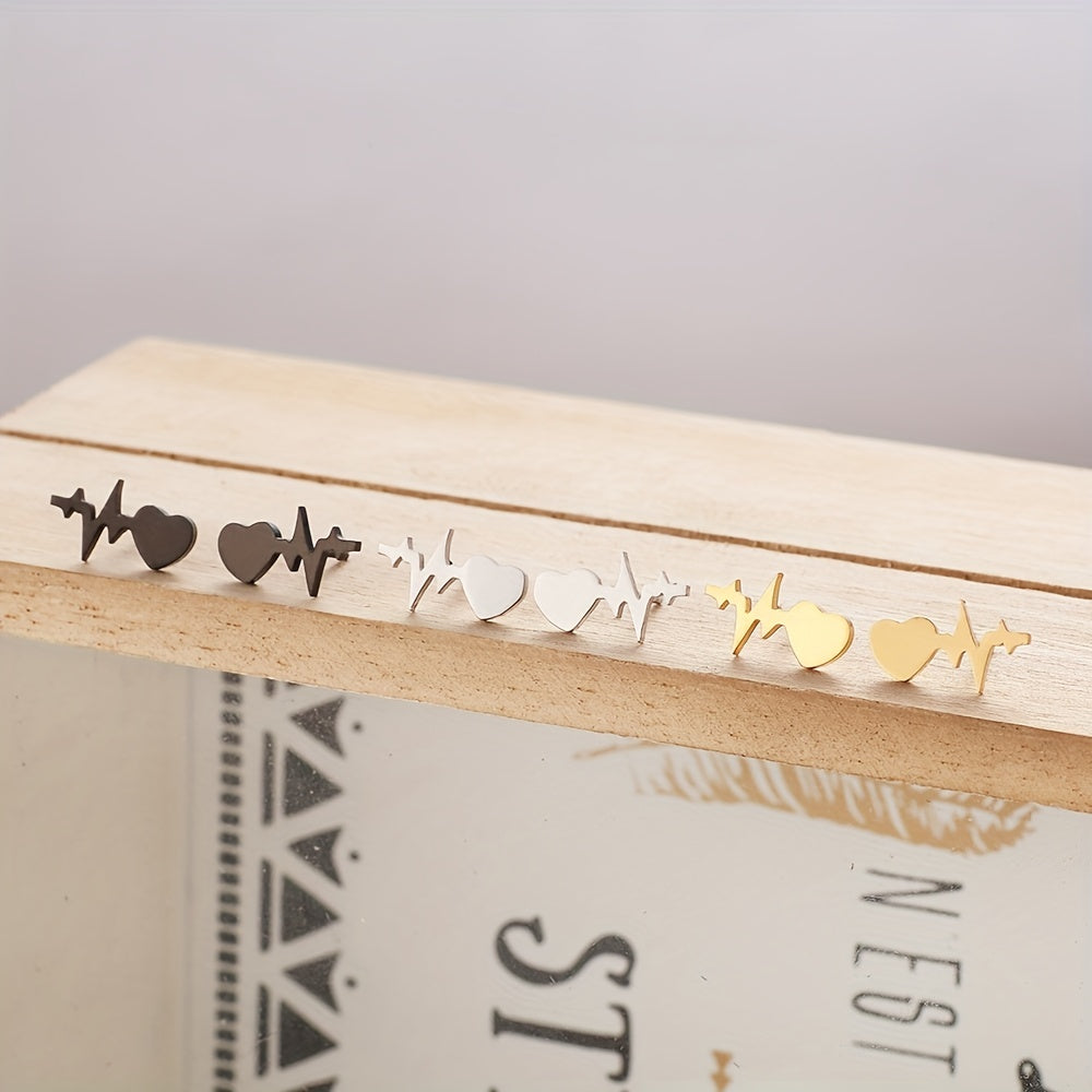 Heartbeat Steel Earrings 3 Colors 18k Plated Stud Women's Jewelry
