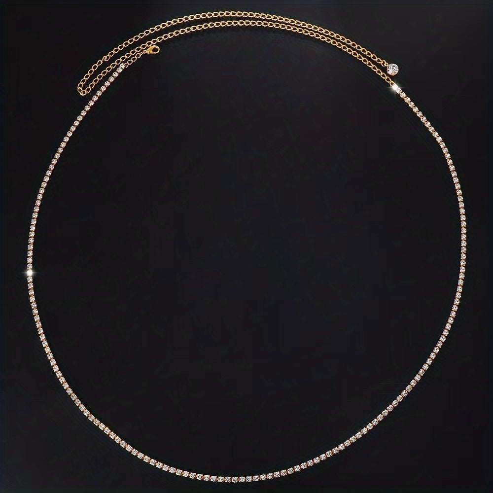 Rhinestone Thin Waist Chain Sparkly Metal Belly Chain Dress Girdle Y2K