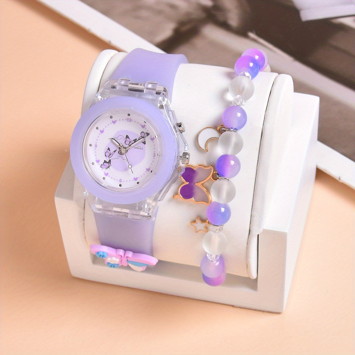 Butterfly Silicone Strap Girls Watch Set