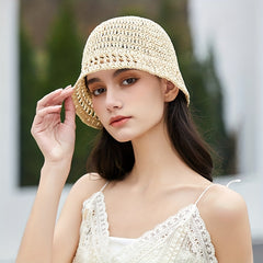 Y2K Hollow Crochet Bucket Hat Gradient Boho Straw Cloche Hats Women