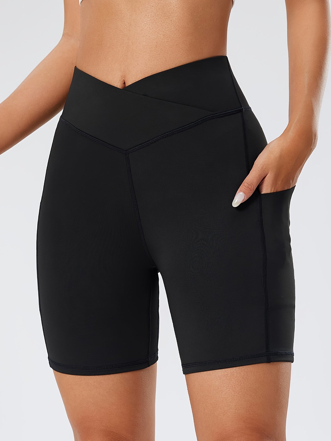 High Waisted Sports Shorts with Pockets, Tummy Control Yoga Leggings